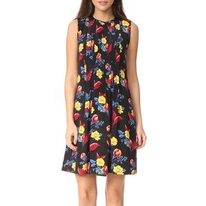 Diane Von Furstenberg 100% Silk Floral Sleeveless Pintuck Dress
